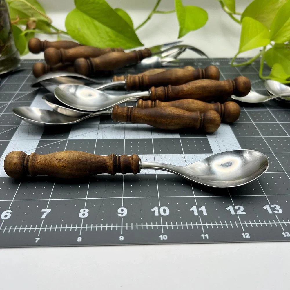 WMF Cromargan Burgund Flatware Set 29pc German Hand Turned Teak Handles MCM